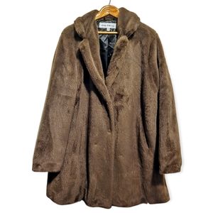Sebby Collection Women's 2X Brown Teddy Faux Fur Sherpa Jacket Coat Parka Fluffy